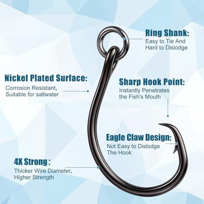 9KM DWLIFE Circle Hooks 4X 25Pcs Strong Corrosion-Resistant High-Carbon Steel Fishing Hooks with Ring for Catfish, Bass Saltwater Circle Hooks - size: 4/0#