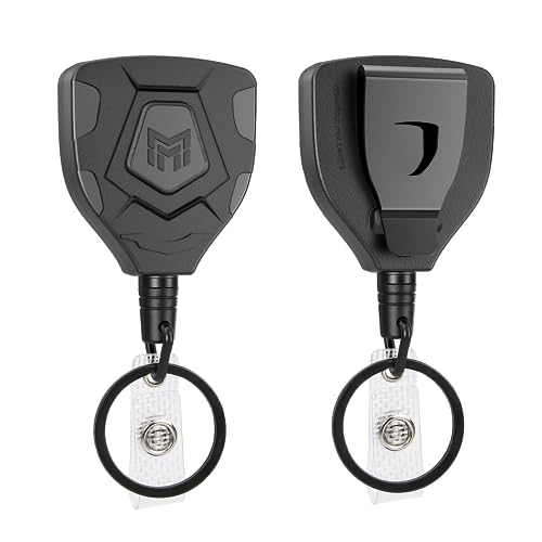 MNGARISTA Heavy Duty Retractable Badge Reel, 8 oz 31.5'' Keychain, 2 Pack | heavy duty badge reel, 8 oz pull force, 31.5'' retractable keychain, reinforced PC housing, durable steel wire cord