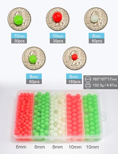 400pcs Glow Fishing Beads Kit - 6mm 8mm 10mm Glow in the Dark Fishing Line Beads Saltwater Freshwater, Round Plastic Lure Rigging Catfish Rig Bedas for Salmon Trout