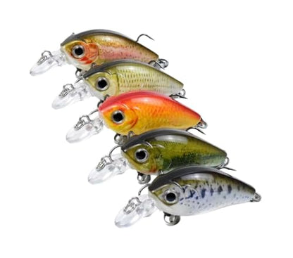 5-Pack Mini Panfish Crankbait - 1.8" 0.12oz Floating Micro Hard Lures, Built-in Rattle, 3D Eyes, Sharp Treble Hooks, Ultralight Finesse Baits for Trout, Crappie, Bluegill, Bass