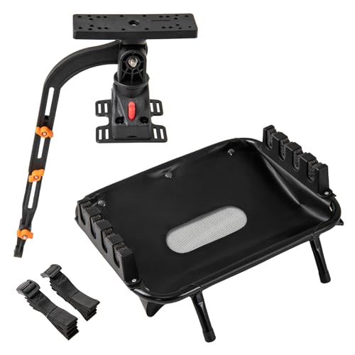 Goplus Fishing Float Tube Accessories, 360° Rotatable Fish Finder Holder w/ Mount Bracket, Rod Rack w/ Storage Basket fit 4 Rod, Accessory Set for Inflatable Boat Kayak