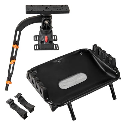 Goplus Fishing Float Tube Accessories, 360° Rotatable Fish Finder Holder w/ Mount Bracket, Rod Rack w/ Storage Basket fit 4 Rod, Accessory Set for Inflatable Boat Kayak