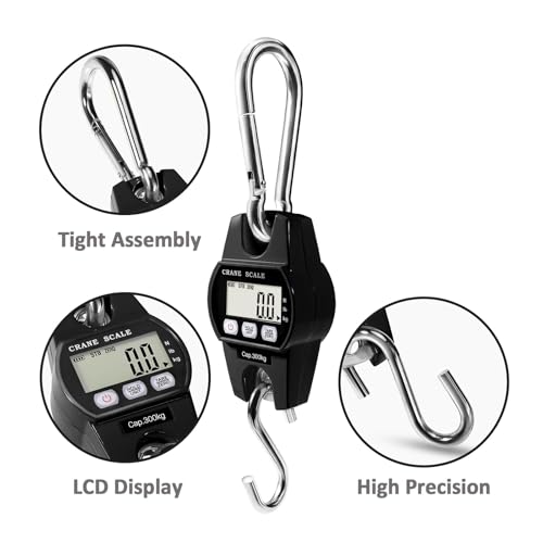 Digital Hanging Scale 660 Lb 300 Kg, Handheld Mini Crane with Hooks for Farm Hunting Fishing Outdoor(Black) - color: Black