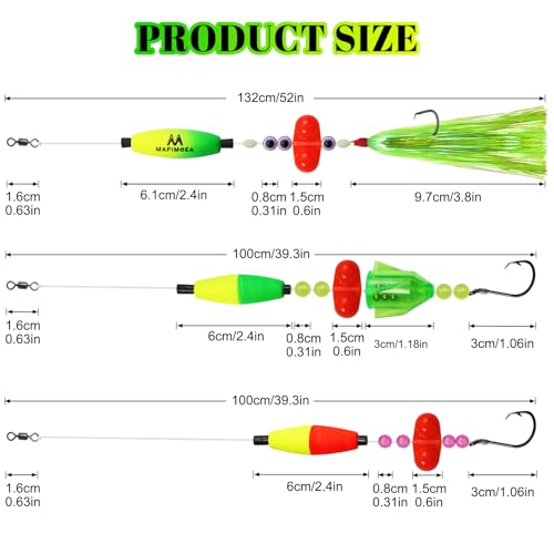 4Pcs Catfish Rigs Ready Kit, Pre-Rigged Float Rigs with Glow Floats & Flash Teaser, Dual Rattling Beads & Strong Circle Hooks, Adjustable for Freshwater and Saltwater Night Fishing