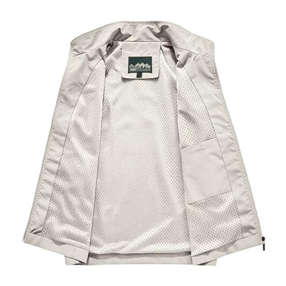 Mens Golf Vest Waterproof Fishing Shirt Zip Up Sleeveless Jacket with Pockets Outdoor Camping Hiking Shirts Travel Photo Vest - color: A02 Beige, size: Small