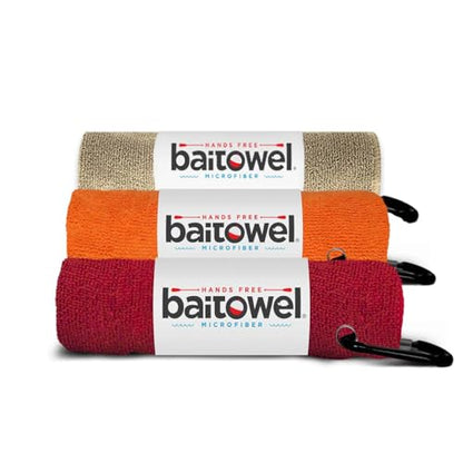 Bait Towel 3 Pack Fishing Towels with Clip, Plush Microfiber nap Fabric, 16x16, The Original Bait Towel Value 3 Pack - color: Sand-orange-red