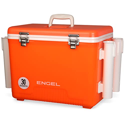Engel UC30 Leak-Proof, Air Tight, Fishing Drybox Cooler with Built-in Fishing Rod Holders, Also Makes The Perfect Hard Shell Lunchbox for Men and Women - color: Hi Viz Orange