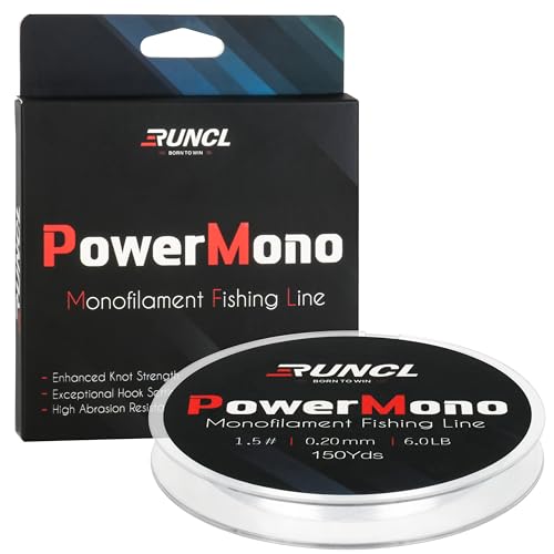 RUNCL PowerMono Fishing Line, Ice Monofilament Fishing Line 300/500/1000Yds - Ultimate Strength, Shock Absorber, Suspend in Water, Knot Friendly 3-35LB, Low & High-Vis Available, Gift Decoration - color: Clear, size: 6LB（150Yards）