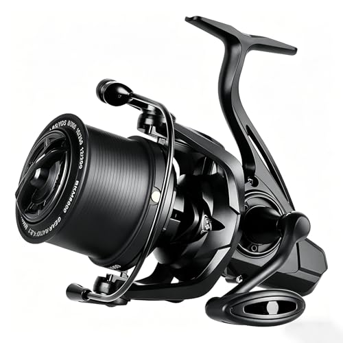 Heavy Duty Spinning Reel Metal Body with CNC Machined Spool 55LB Max Drag 6/8+1 Bearings Ultra Smooth 4.6/4.8:1 High Speed Gear Ratio Saltwater Freshwater Fishing Reel for 8000 to 14000 Series - color: BKM12000