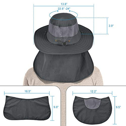 IYEBRAO Mens Outdoor Sun Hat with Face Neck Flap UV Protection Wide Brim Fishing Hat for Hiking Safari Gardening UPF 50+ - color: 2 Pack-dark Gray＆army Green