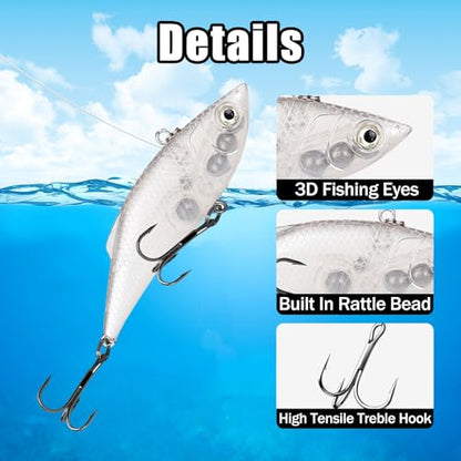 Lipless Crankbait Rattle Trap Fishing Lures Topwater Bass Fishing Lures for Walleye Trout Musky Long Casting Distance Freshwater Saltwater 2.96in/0.39oz FS/YE-06 - style: A2,5pcs