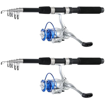 Tripquips Fishing Pole Combo, 6.9ft 2Pcs Telescopic Rods Set, Collapsible Fishing Rods, 2PCS Spinning Reel Set with Carrier Bag Freshwater Fishing Rod and Reel Combos Kits - color: Blue Fishing Combos