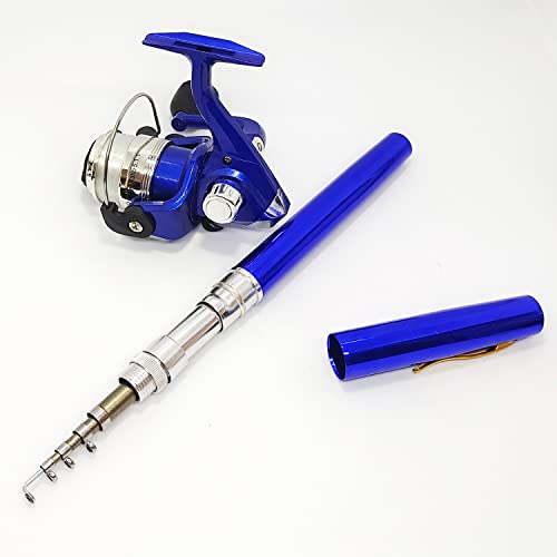 Compact Pocket Telescopic 38inch Mini Pen Fishing Rod Spinning Reel Combos Pen Folded Fishing Pole Spinning Wheel Gift for River, Lake, Reservoir, Ice Fishing and So On - color: Blue