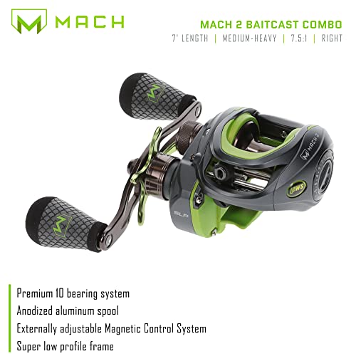 Lew's MACH 2 Baitcast Reel and Fishing Rod Combo, IM8 Graphite Blank Fishing Rod, Winn Dri-Tac Ultra Handle, Black/Green - size: 7'0"