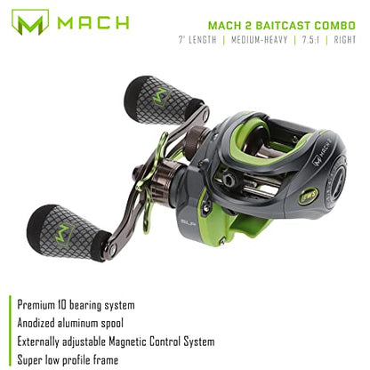 Lew's MACH 2 Baitcast Reel and Fishing Rod Combo, IM8 Graphite Blank Fishing Rod, Winn Dri-Tac Ultra Handle, Black/Green - size: 7'0"