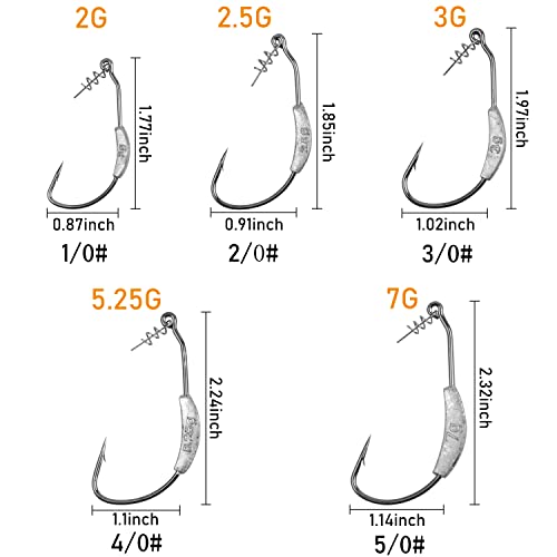 Weighted Swimbait Hooks,10pcs Jig Heads with Twistlock Weighted Soft Plastic Worm Fishing Hooks for Bass Fishing Saltwater Freshwater - size: 1/0(2g)-15pcs