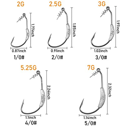 Weighted Swimbait Hooks,10pcs Jig Heads with Twistlock Weighted Soft Plastic Worm Fishing Hooks for Bass Fishing Saltwater Freshwater - size: 2/0(2.5g)-15pcs