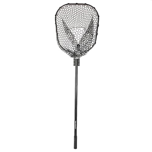 YakAttack Floating Fishing Net with Rubber Netting |16” x 19” Hoop, 11” Depth, 56” Telescoping Aluminum Handle | Snag-Free Landing Net for Kayak, Canoe, or Boat Anglers | Black