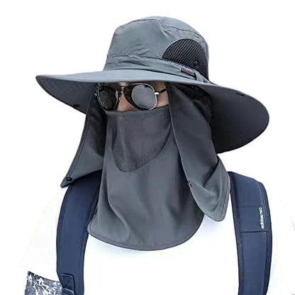 Fishing Hat for Men, UPF 50+ Removable Sun Protection Cap with Face Neck Flap, Hiking & Garden Summer Sun Hat for Women (US, Alpha, One Size, Grey)
