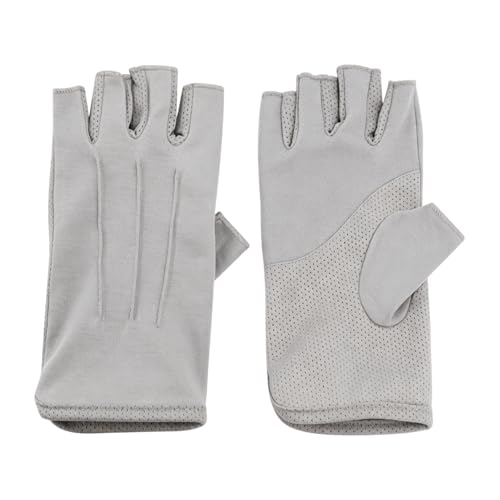 JIAHG Women Men's Driving Gloves Summer UV Sun Glove Non Slip Touchscreen Cotton Gloves Outdoor Sunblock Mittens for Cycling - color: Cotton-grey Half Finger