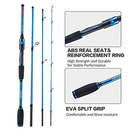 Goture 4-Piece Travel Carbon Fishing Rod M/MH Action 6.6-12ft Multi-Colors | Goture multi-spec travel fishing rods adopt upgraded high-grade carbon fiber blank with premium Fuji line guides - color: Blue, size: Spinning/6'6"-Fast/Medium-Heavy