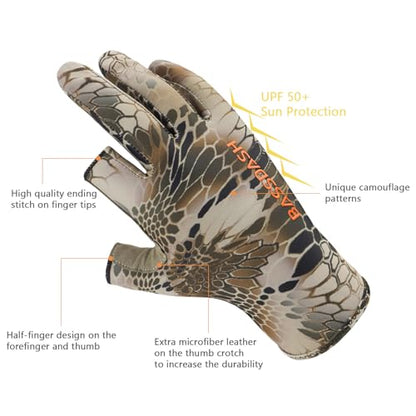 BASSDASH Unisex Fingerless Camo Hunting Gloves for Men's Women's Early Season Warm Weather UPF 50+ Lightweight Fishing Photography HG03 - color: Highland Ⅲ, size: Small