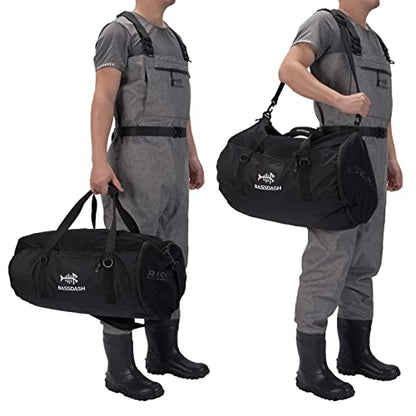 BASSDASH Mesh Duffel with Removable Shoulder Strap Wader Bag for Fishing Hunting Travel Sport Gym Beach Snorkeling FP06