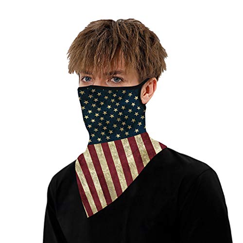 YAYOUREL Neck Gaiter Face Mask Bandanas for Men Women UV Face Scarf Cover Ear Loop Hole Facemask for Fishing Running Cycling - color: Red Gray Blue