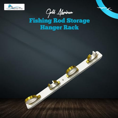 MARINE CITY 4-Rod Reel Fishing Rod Storage Hanger Rack with White Poly Board – Aluminum Gold Powder Coating, Ideal for Marines, Boats, Vans, and Cars (Pack of 1) - color: 4 Rod (Aluminum, Gold)