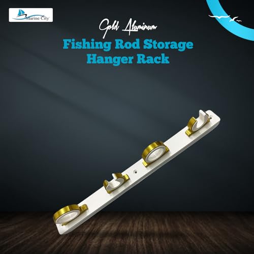 MARINE CITY 4-Rod Reel Fishing Rod Storage Hanger Rack with White Poly Board – Aluminum Gold Powder Coating, Ideal for Marines, Boats, Vans, and Cars (Pack of 1) - color: 4 Rod (Aluminum, Gold)