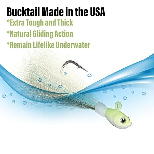 Dr.Fish 3 Pack Bucktail Jig Lure Hair Jig Saltwater Freshwater Lures Surf Fishing Bass Flounder Striper Bluefish Halibut Redfish - color: Glow in Dark(pack of 3), size: 2 oz