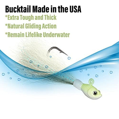 Dr.Fish 3 Pack Bucktail Jig Lure Hair Jig Saltwater Freshwater Lures Surf Fishing Bass Flounder Striper Bluefish Halibut Redfish - color: Glow in Dark(pack of 3), size: 2 oz