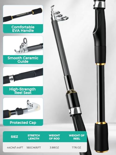 6Ft Fishing Rod and Reel Combo - 24T Carbon Fiber Telescopic Fishing Pole with Spinning Reel 5.2:1 Gear Ratio - Fishing Kit with Lures, Line, Fish Gripper, Plier & Carrier Bag for Beginner Adults - size: 6FT-Full Kit with Fishing Tool