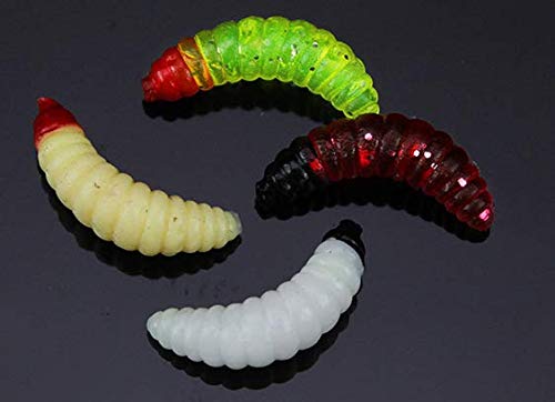 50pcs-1Inch Bass Fishing Worms Lures,Silicone Soft Maggot Baits Bread Worm Fishing Lure,5 Color - color: Red