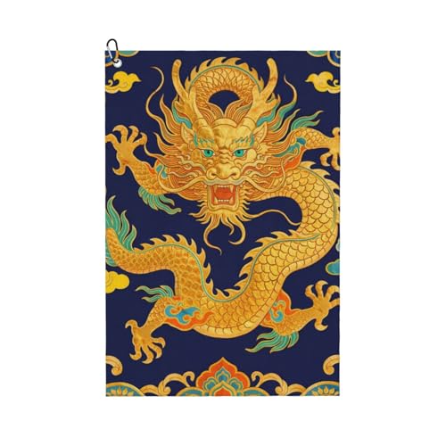 Tradition Dragon Design Golf Towel 16" X 24" with Clip Golfer Bags Accessories Gifts - color: Tradition Dragon Design