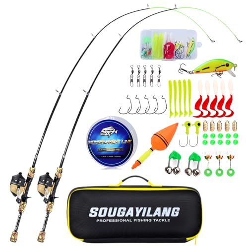Sougayilang Kids Fishing Rod and Reel Combo,Light Weight Fishing Pole with Spincast Fishing Reel Tackle Bag Lures for Youth,Girls and Boys Good Starter Fishing Kit - color: Yellow+Yellow