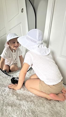 Toddler Baby Sun Hat Kids Summer Beach Essentials Adjustable Beach Hats with Bucket Wide Brim for Boys Girls Age 0-14 Years - color: 2 Pack - Pink+white, size: 6-24 Months