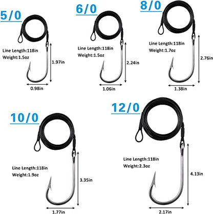 Fishing Shark Rigs Surf Fishing Stainless Steel Cable Leader Wire with Tuna Shark Hooks Saltwater Fishing Deep Sea Hooks Big Fish Shark Leader Rig - size: 5/0-2PCS