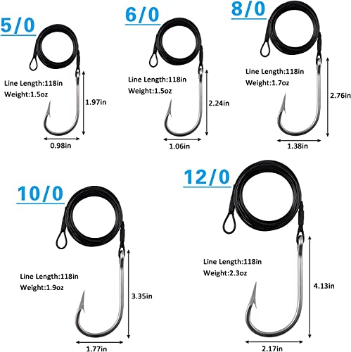 Fishing Shark Rigs Surf Fishing Stainless Steel Cable Leader Wire with Tuna Shark Hooks Saltwater Fishing Deep Sea Hooks Big Fish Shark Leader Rig - size: 8/0-2PCS