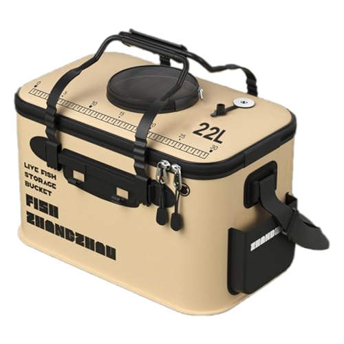 Collapsible Fishing Bucket 12L/22L/34L - Live Bait Container and Portable Bucket with Inflatable Hole, Collapsible Fish Transport Box for Camping, Fishing and Traveling (40CM-22L) - size: 40CM-22L