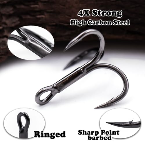 9KM DWLIFE Treble Hooks 4X High Carbon Steel Triple Hooks Fishing Hooks for Big Salmon Trout Bluefish Catfish Hooks 10 pcs - color: Black, size: 3/0#