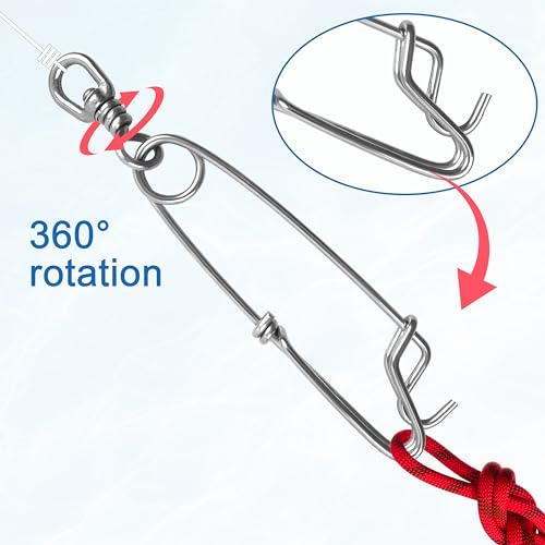 OROOTL 5pcs Longline Fishing Snap Clips, Stainless Steel Floatline Tuna Clips with Swivel Long Line Branch Hangers Snap Trotline Decoys Clips - size: 4inch(400lb)-5pcs