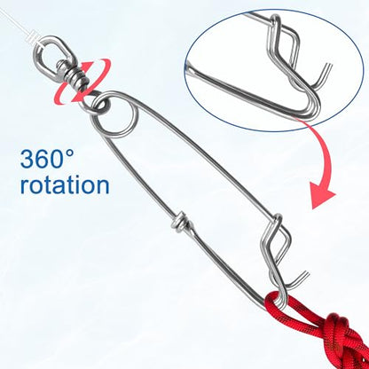 OROOTL 5pcs Longline Fishing Snap Clips, Stainless Steel Floatline Tuna Clips with Swivel Long Line Branch Hangers Snap Trotline Decoys Clips - size: 5inch(660lb)-5pcs