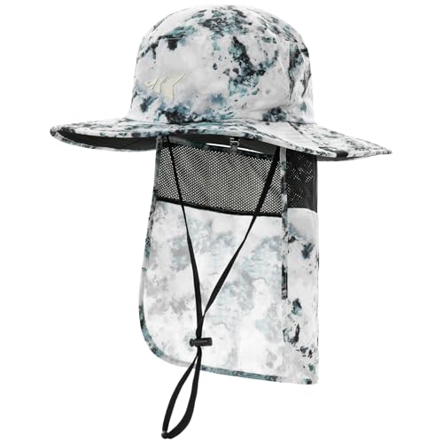KastKing Sol Armis UPF 50 Boonie Hat - Sun Protection Hat, Fishing Hat, Beach & Hiking Hat, Paddling - color: C1: Boulder Camo Ice, size: With Neck Shield