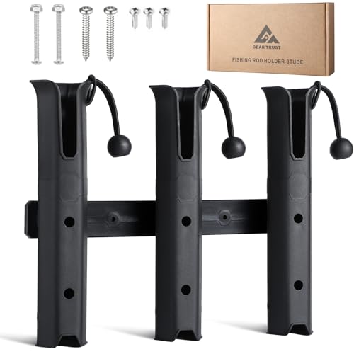 GearTrust Fishing Rod Holders, 3 Rod Holder for Boat Golf Cart & Garage | 4 rod holder for boat. Adjustable tube fishing pole holders for boats, golf cart, cooler, kayak, jetski & john boat. - color: 3 Tube Black