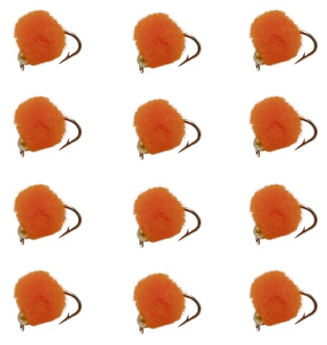 Bead Head Trout & Salmon Eggs, 12 Fly Fishing Lures in Size 12 - Streamer & Steelhead Flies - color: Orange (12pc)