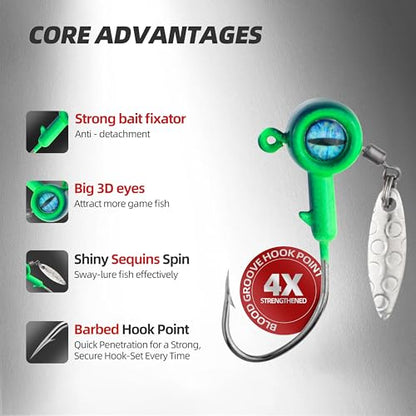 Spinner Blade Jig Heads, 20pcs Fishing Jig Hooks with Sharp Barb, 4 Size Options, for Saltwater and Freshwater Fishing - size: 1/32 oz