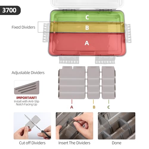 RUNCL Fishing Tackle Box, Waterproof Tray for Jigs Lures, Thicker Floating Tackle Utility Box with Adjustable Dividers, 3600/3700/Large 3700 Size - color: 1PC 3700