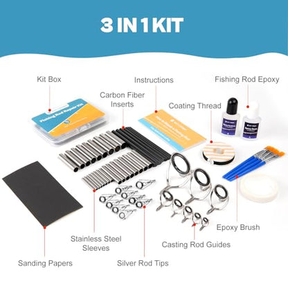 Fishing Rod Repair Kit Complete, Easy&Quick Approach to Repair Broken Fishing Pole with Epoxy Glue - color: 3 IN 1 B