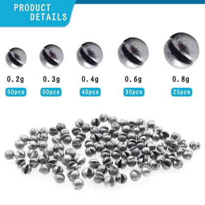 205pcs/117pcs Fishing Weight Sinker 5 Sizes/6 Sizes Lead Weights Round Split Shot Sinker Drop Lead Weights No-Roll Olive Heart Removable Fishing Line Sinkers Kit - color: A-round sinkers 205pcs 5sizes